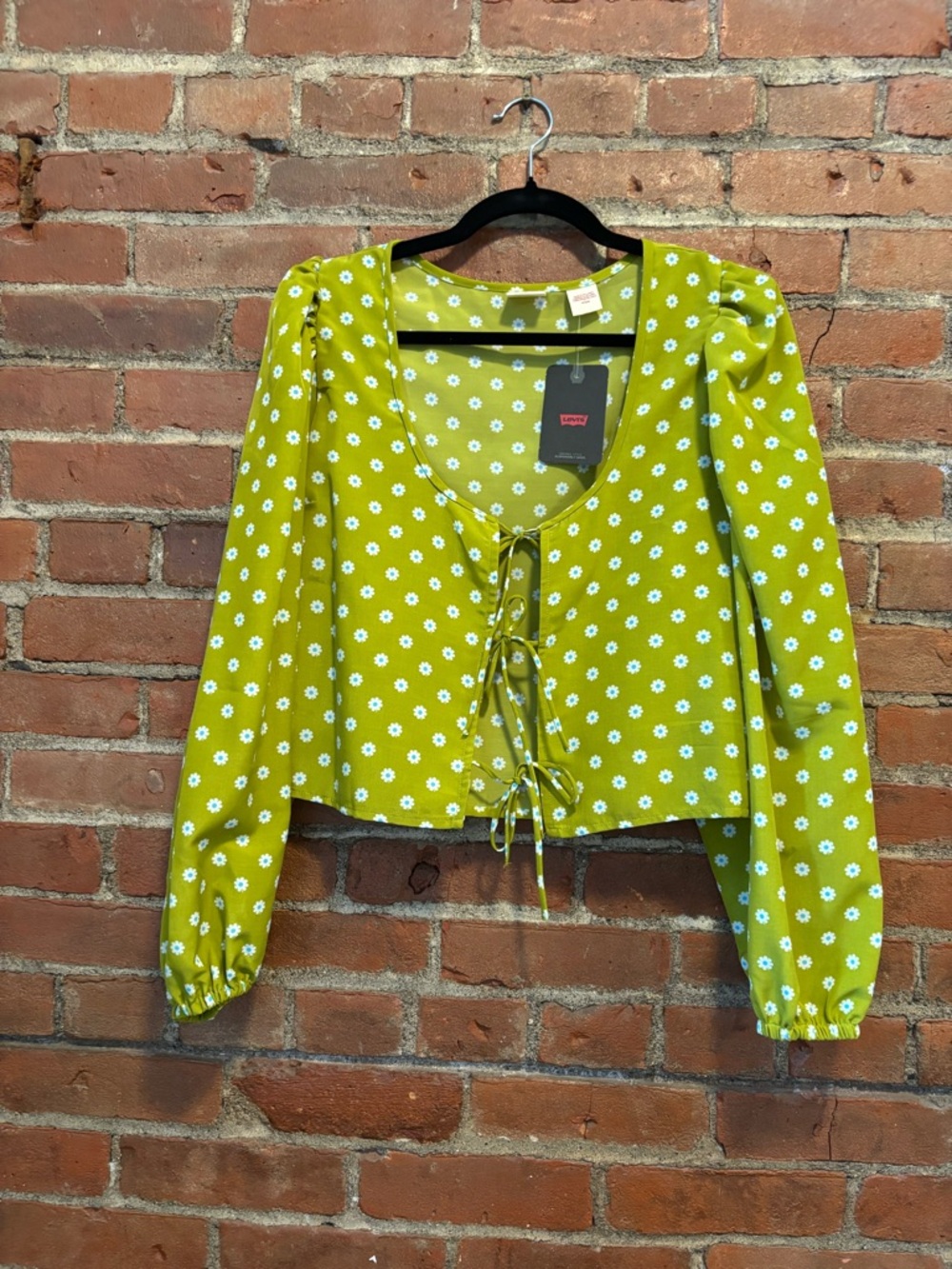Levi's Bright Green Daisy Tie-Front Long Sleeve Top